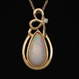 Ladies Opal and Diamond Pendant 