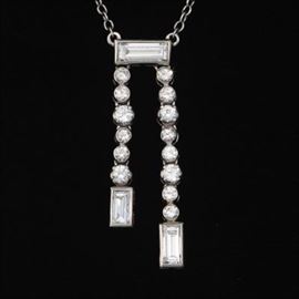 Ladies Platinum and Diamond Tassel Necklace 
