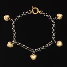 Ladies Platinum and Gold Bracelet with Heart Charms
