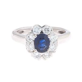 Ladies Platinum, Blue Sapphire and Diamond Ring 
