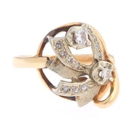 Ladies Retro Gold and Diamond Ring 