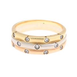 Ladies TriColor Gold and Diamond Band 