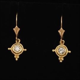 Ladies Tudor Style Gold and Diamond Pair of Earrings 