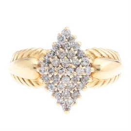 Ladies Vintage Gold and Diamond Cluster Ring 