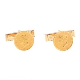 Pair of $1 1882 Lady Liberty High Carat Coins and Gold Cufflinks 