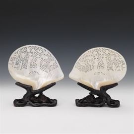 Pair of Chinese Carved Abalone Shells