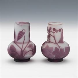 Pair of Galle Bulbous Cameo vases