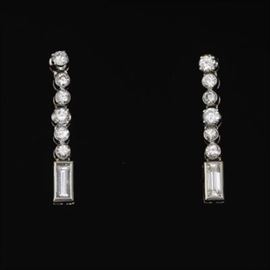 Pair of Ladies Platinum and Diamond Drop Earrings 