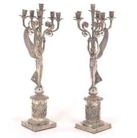 Pair of Silver Plated Winged Caryatid Candelabra