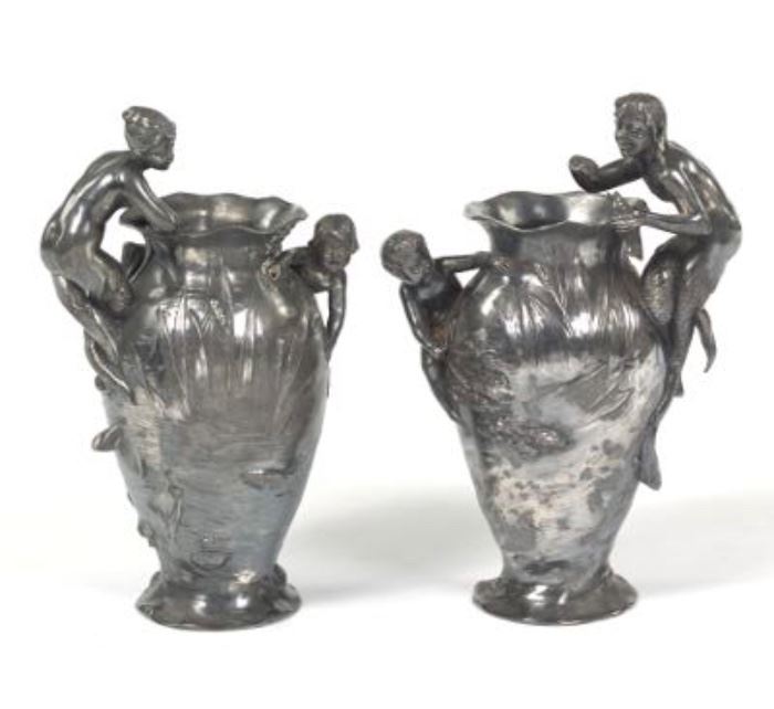 Pair of WMF Metal Art Nouveau Vases