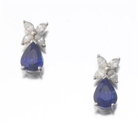 Platinum Sapphire and Diamond Earrings 