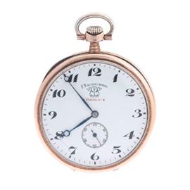 Rare Ferdinand Bachschmid Rose Gold and Niello Silver Pocket Watch, ca. Early 20th Century 