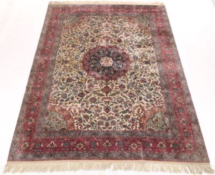 Rare Pure Silk Very Fine Sino Persian Tabriz Carpet 