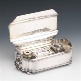 Regency Style Silverplate Lidded Inkwell Standish Box 