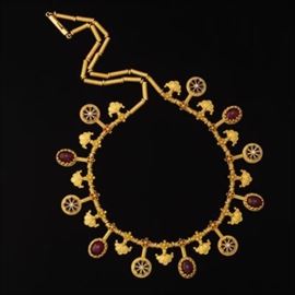 Renaissance Revival Gold, Ruby, Diamond and Enamel Collar Necklace 