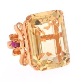Retro Citrine and Ruby Ring 
