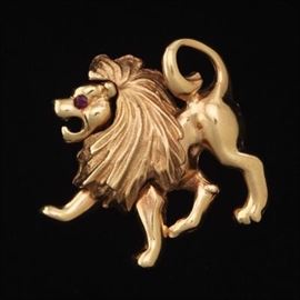 Rose Gold and Ruby Lion Pin Brooch 