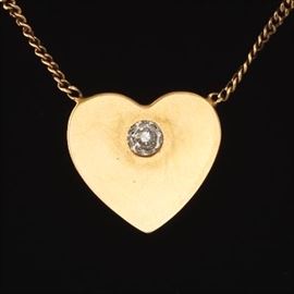 Swedish Gold and Diamond Heart Pendant on Chain 