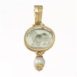Tagliamonte Gold, Venerian Glass Cameo and Pearl Pendant 