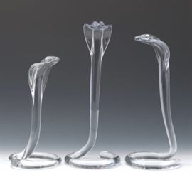 Three Daum Nancy King Cobra Glass Sculptures