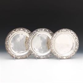 Three Wang Hing  Co. Sterling Silver Plates, 19th  20th Century