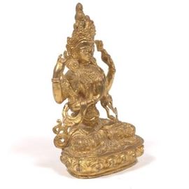 Tibetan Gilt Bronze Avalokiteshvara Buddha of Celestial Protection and Fulfillment of Wish of Happiness 