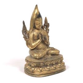 Tibetan Gilt Bronze Dalai Lama as Avalokiteshvara Spyan Raz Gzigs, Buddha of Compassion 