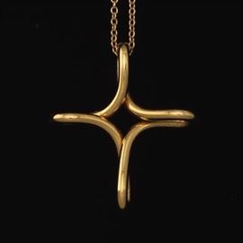 Tiffany  Co. Elsa Peretti Gold Free Form Cross on Chain 