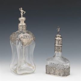 Two German 800 Silver Overlay Bottles by Storck  Sinsheimer, Hanau, ca. Late 19th Century 