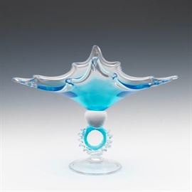 Venetian Azure Glass Compote, ca. Late 20th Century 