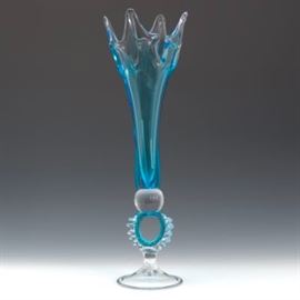 Venetian Azure Glass Vase, ca. Late 20th Century 