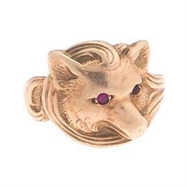 Victorian Gold and Ruby Fox Ring 