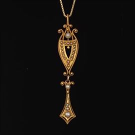 Victorian Gold and Seed Pearl Pendant on Chain 