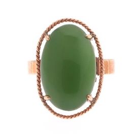 Victorian Ladies Gold and Green Jade Ring 