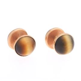 Victorian Pair of Gold and Cat Eye Cufflinks 