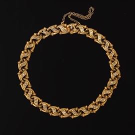 Victorian Style Gold and Mine Cut Diamond Bracelet 