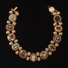 Victorian Style Gold and Multi Gem Slider Bracelet 