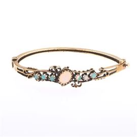 Victorian Style Gold and Opal Bangle Bracelet 