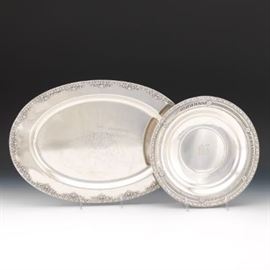 Wallace Sterling Silver, Serving Tray and Plate, ca. Middle 20th Century 