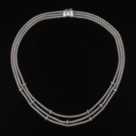 White Gold and Diamond Triple Chain Necklace 