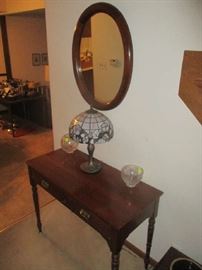 Hall table and mirror, Stained Glass Lamp