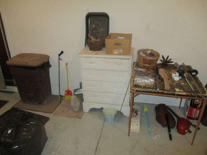 Garage items and small dresser