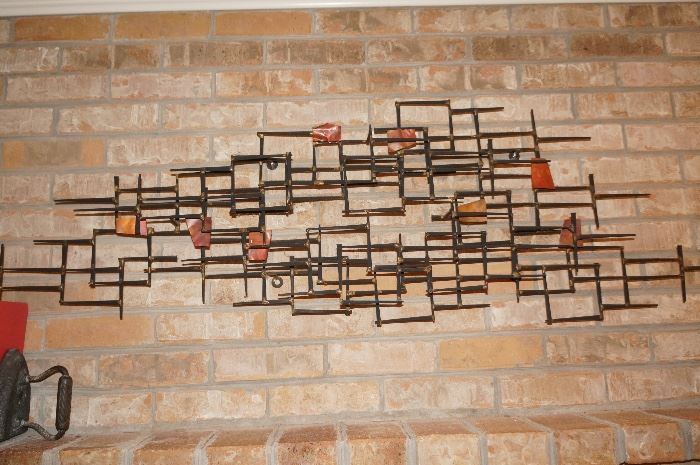 Mid Century Modern Wall Sculpture - made from square nails. $115.00