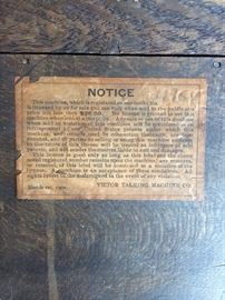 Label of Victor talking machine, as is condition 