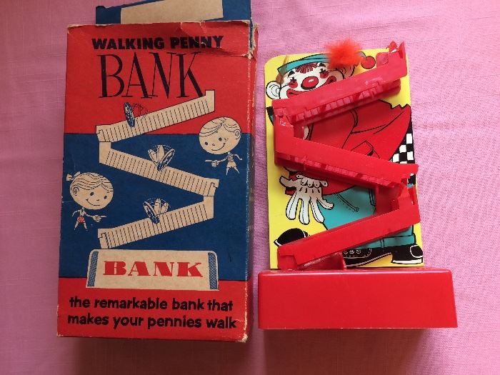 Walking penny plastic bank with box