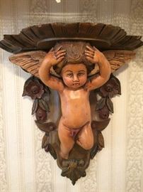 Large carved wooded angel shelf