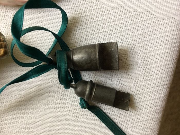 2 antique pewter whistles