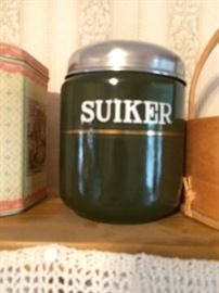 Suiker -Dutch enamel sugar cannister 