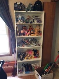 Assorted toys shown in other pictures, masks, hats, light sabers, toy guns