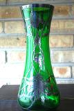 Green Glass Vase with Sterling Silver Overlay